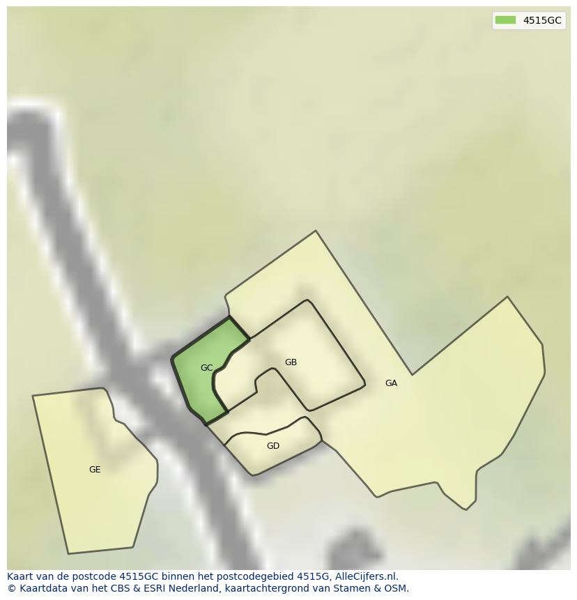Afbeelding van het postcodegebied 4515 GC op de kaart.