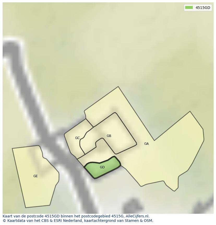 Afbeelding van het postcodegebied 4515 GD op de kaart.