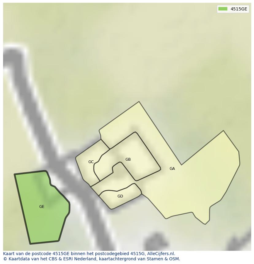 Afbeelding van het postcodegebied 4515 GE op de kaart.