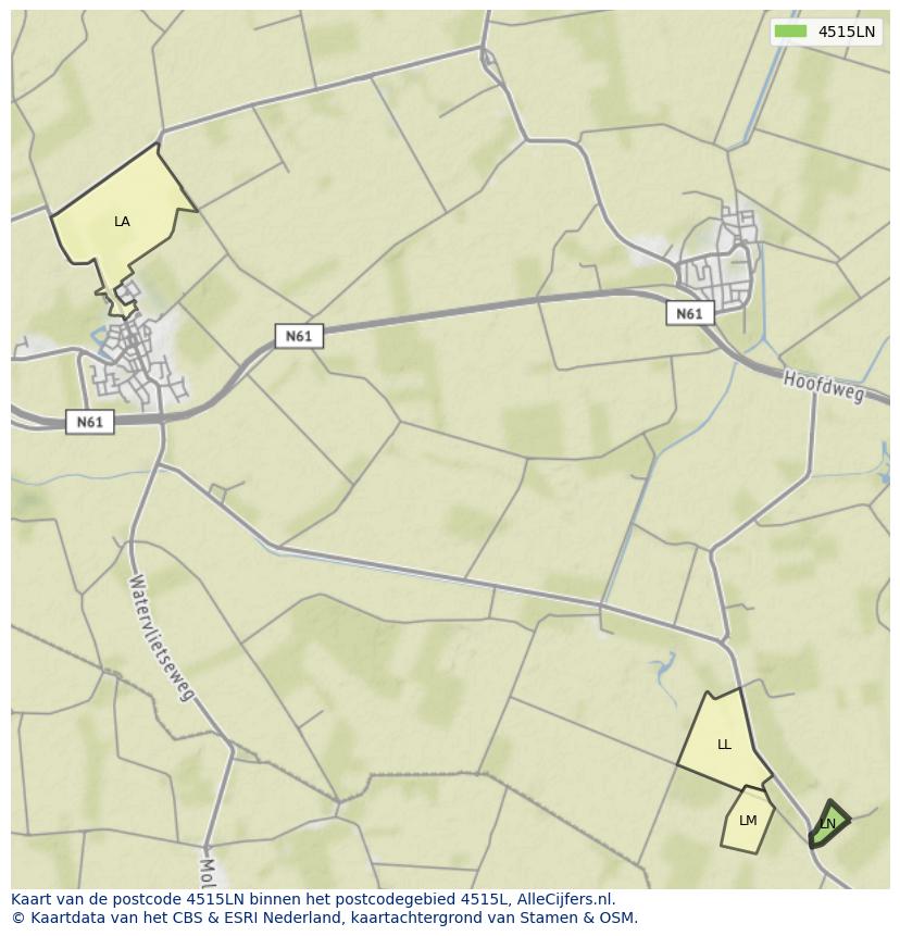 Afbeelding van het postcodegebied 4515 LN op de kaart.