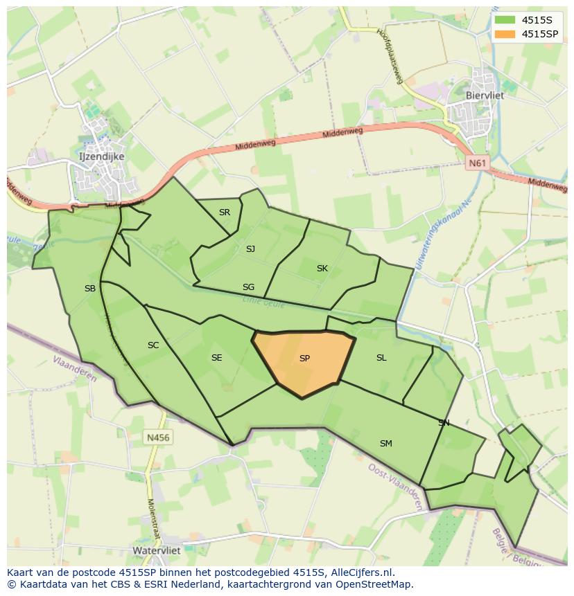 Afbeelding van het postcodegebied 4515 SP op de kaart.