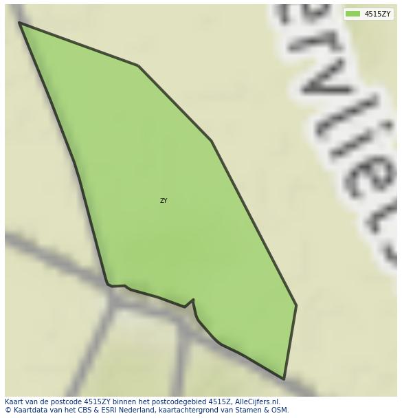 Afbeelding van het postcodegebied 4515 ZY op de kaart.