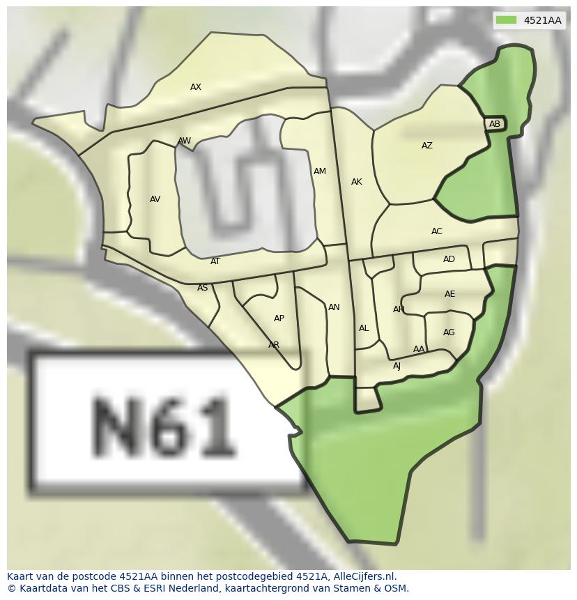 Afbeelding van het postcodegebied 4521 AA op de kaart.