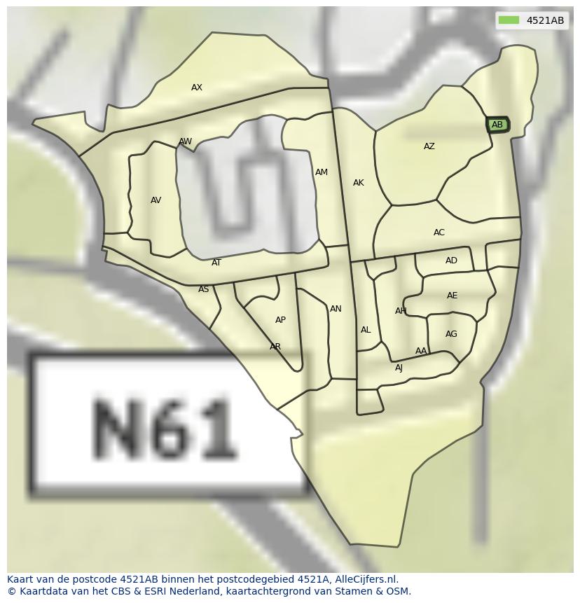 Afbeelding van het postcodegebied 4521 AB op de kaart.