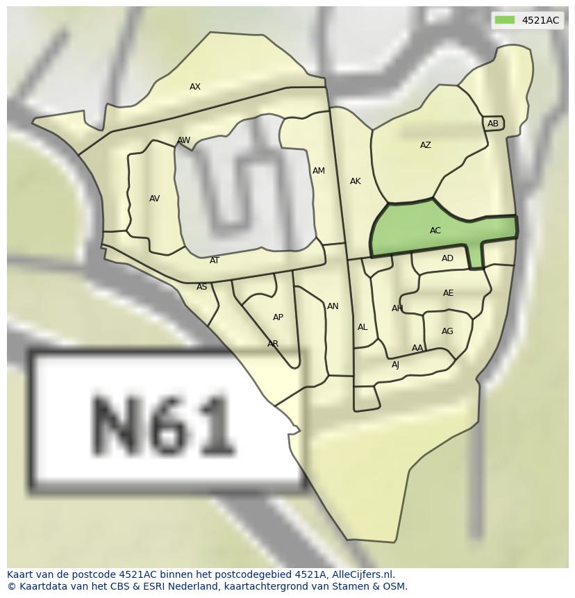 Afbeelding van het postcodegebied 4521 AC op de kaart.