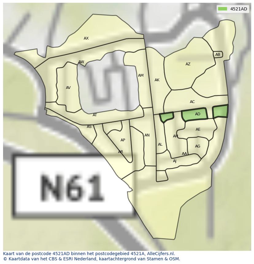 Afbeelding van het postcodegebied 4521 AD op de kaart.