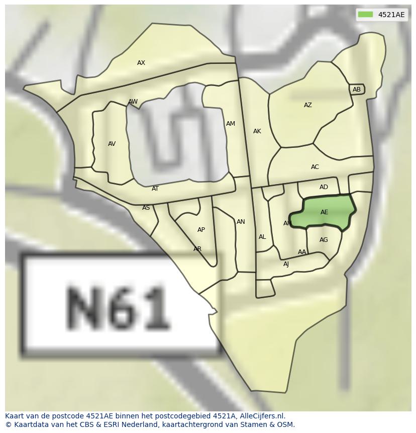 Afbeelding van het postcodegebied 4521 AE op de kaart.