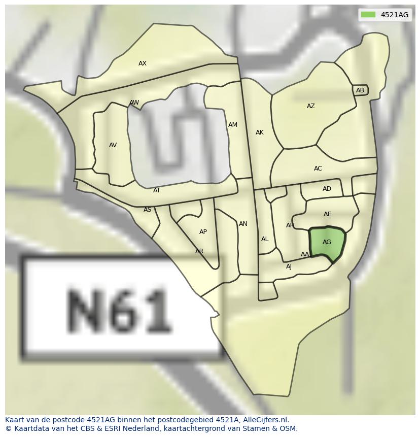 Afbeelding van het postcodegebied 4521 AG op de kaart.
