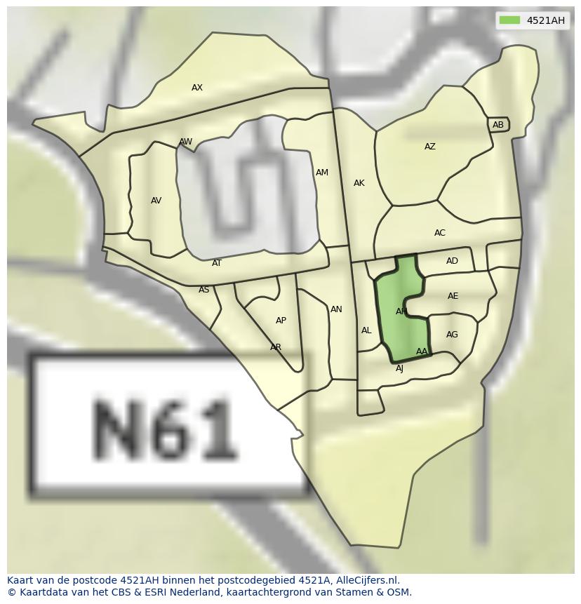 Afbeelding van het postcodegebied 4521 AH op de kaart.