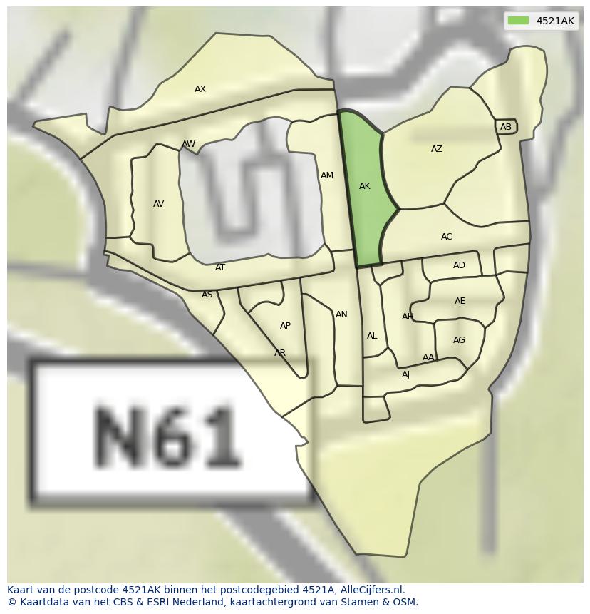 Afbeelding van het postcodegebied 4521 AK op de kaart.