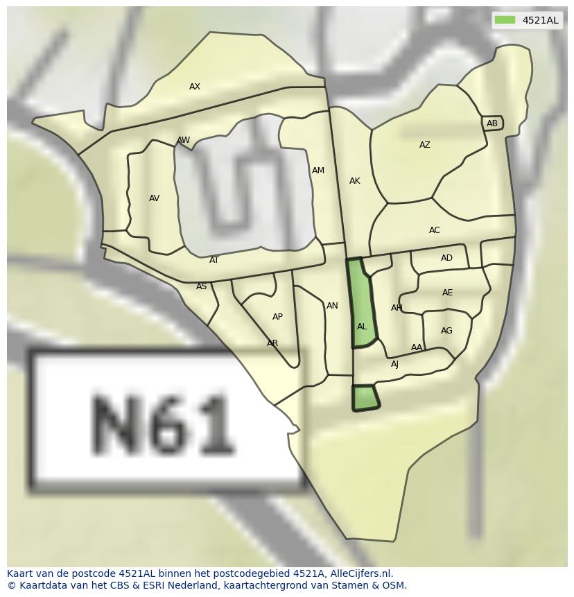 Afbeelding van het postcodegebied 4521 AL op de kaart.