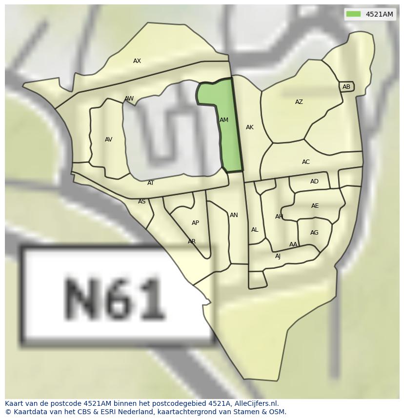 Afbeelding van het postcodegebied 4521 AM op de kaart.