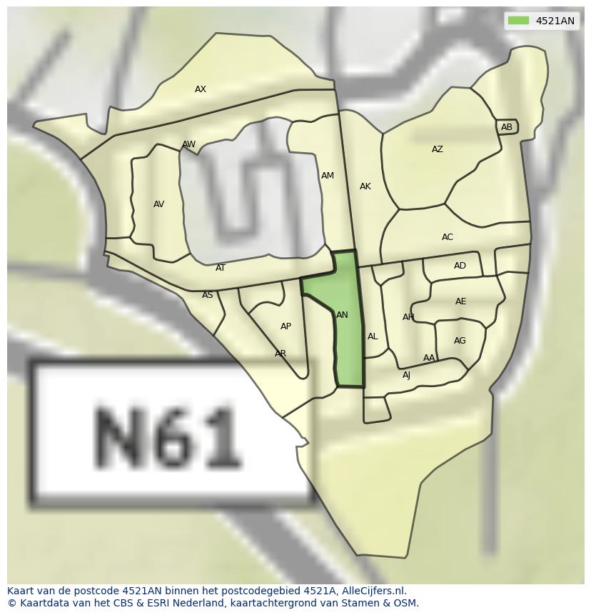 Afbeelding van het postcodegebied 4521 AN op de kaart.