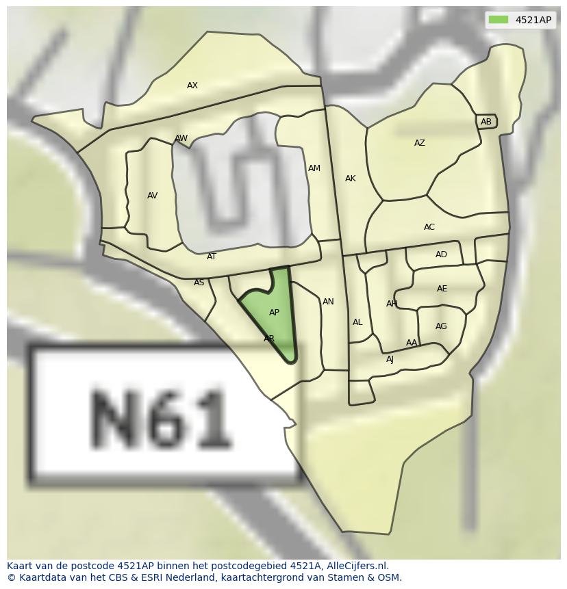 Afbeelding van het postcodegebied 4521 AP op de kaart.