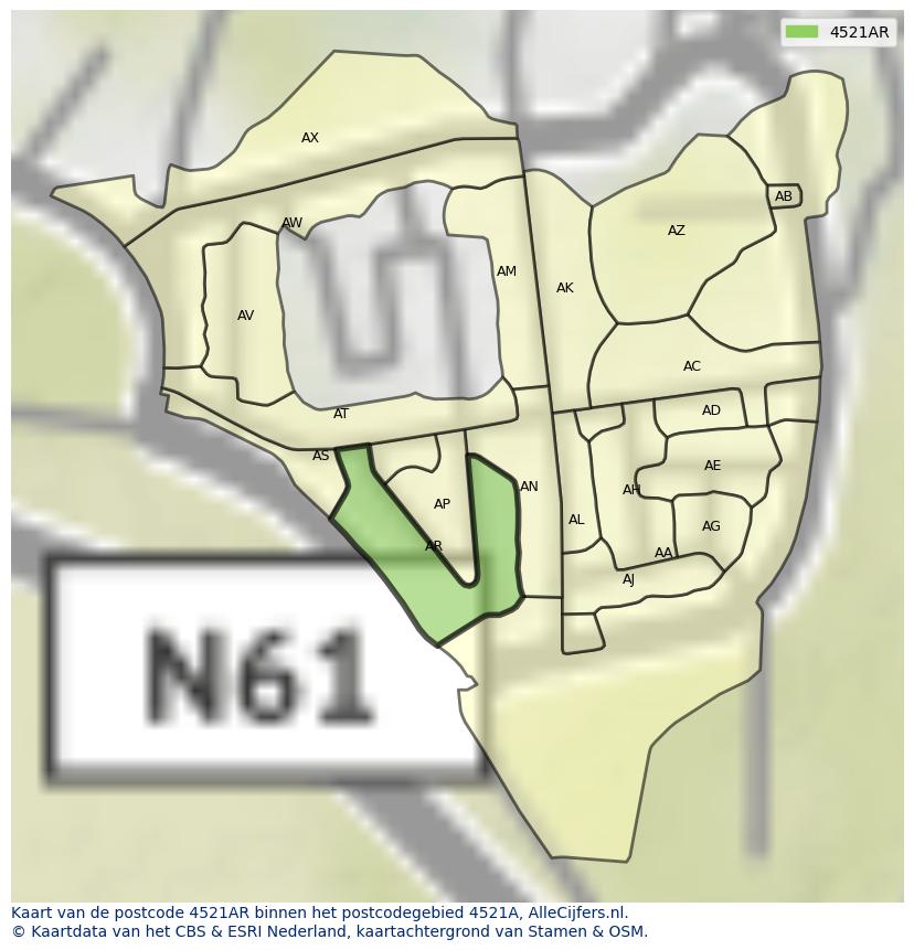 Afbeelding van het postcodegebied 4521 AR op de kaart.