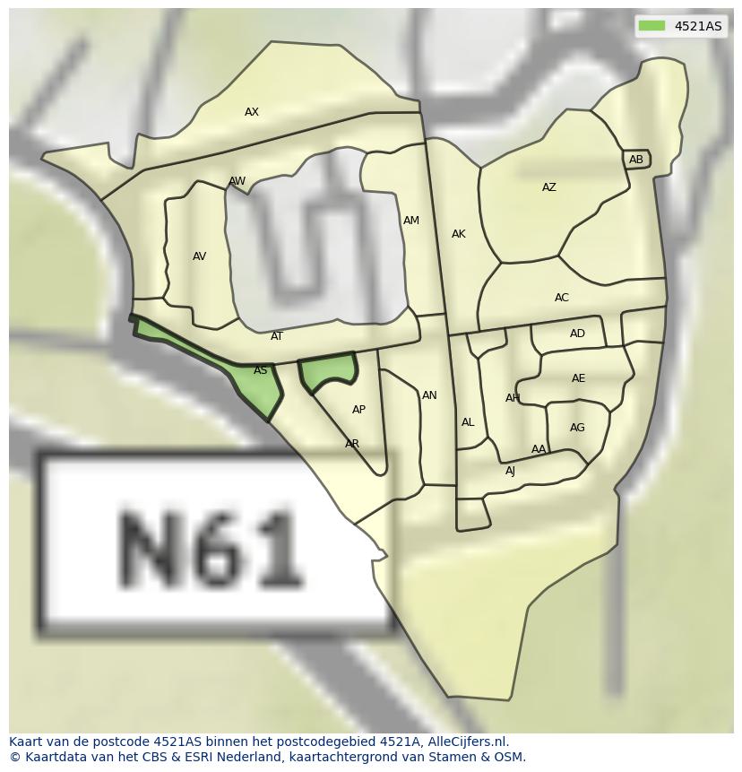 Afbeelding van het postcodegebied 4521 AS op de kaart.