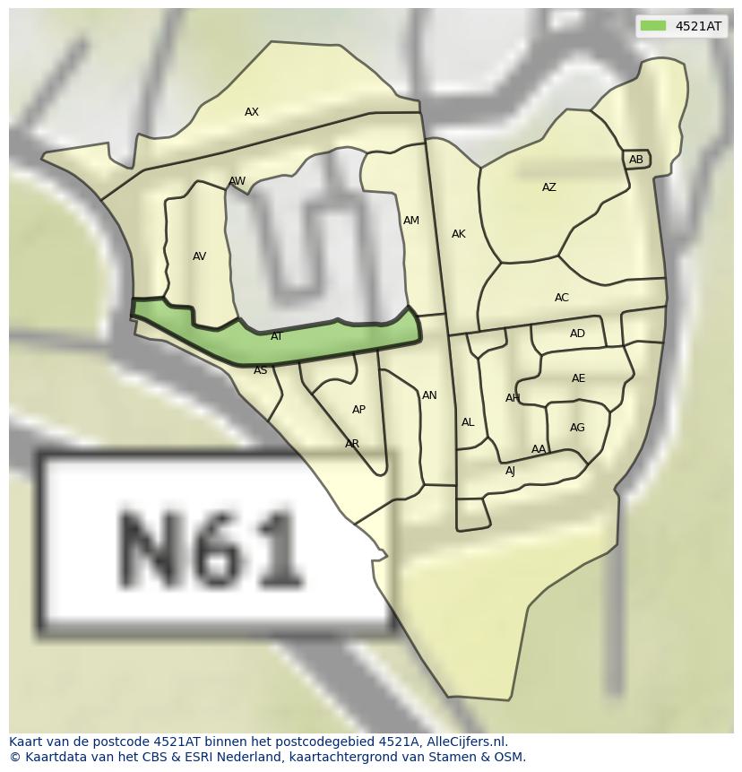 Afbeelding van het postcodegebied 4521 AT op de kaart.