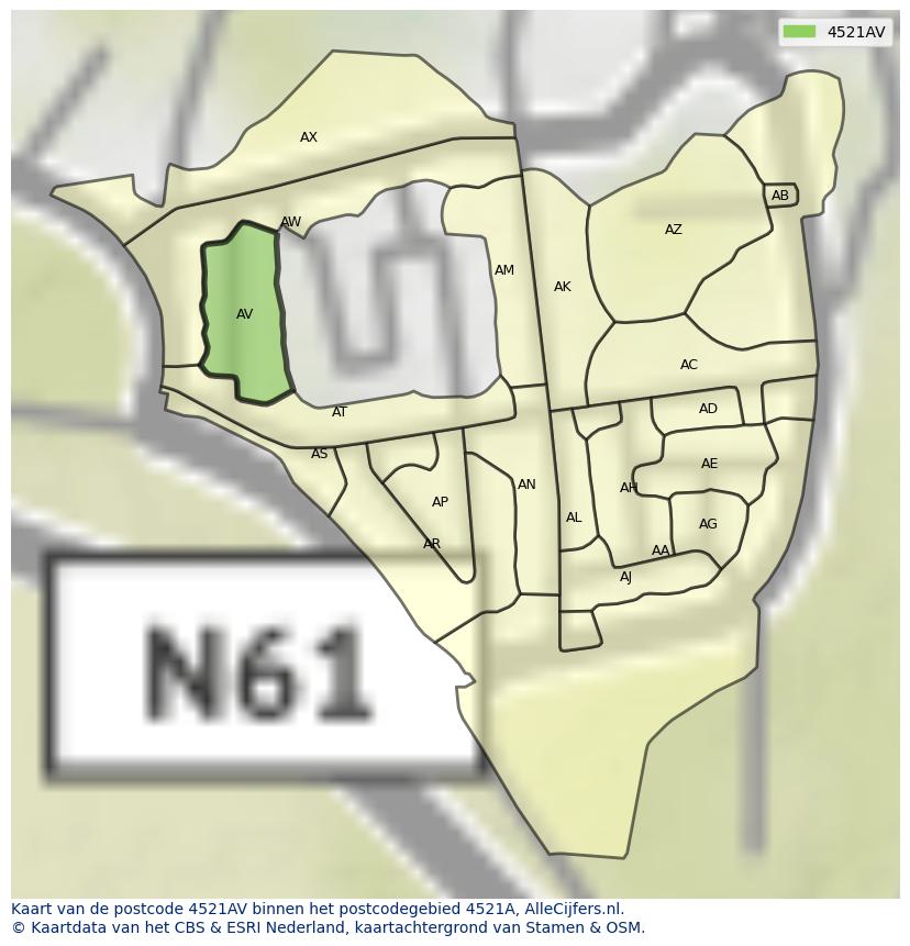 Afbeelding van het postcodegebied 4521 AV op de kaart.