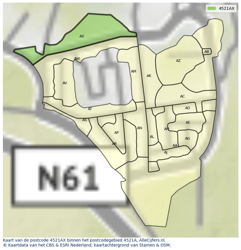 Afbeelding van het postcodegebied 4521 AX op de kaart.