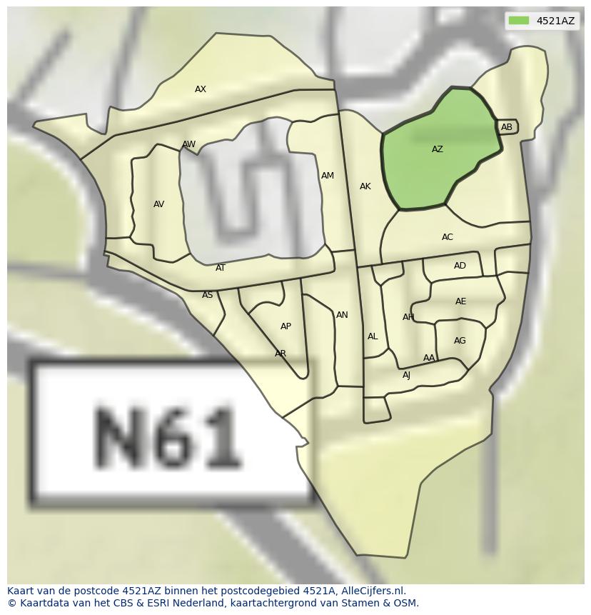 Afbeelding van het postcodegebied 4521 AZ op de kaart.