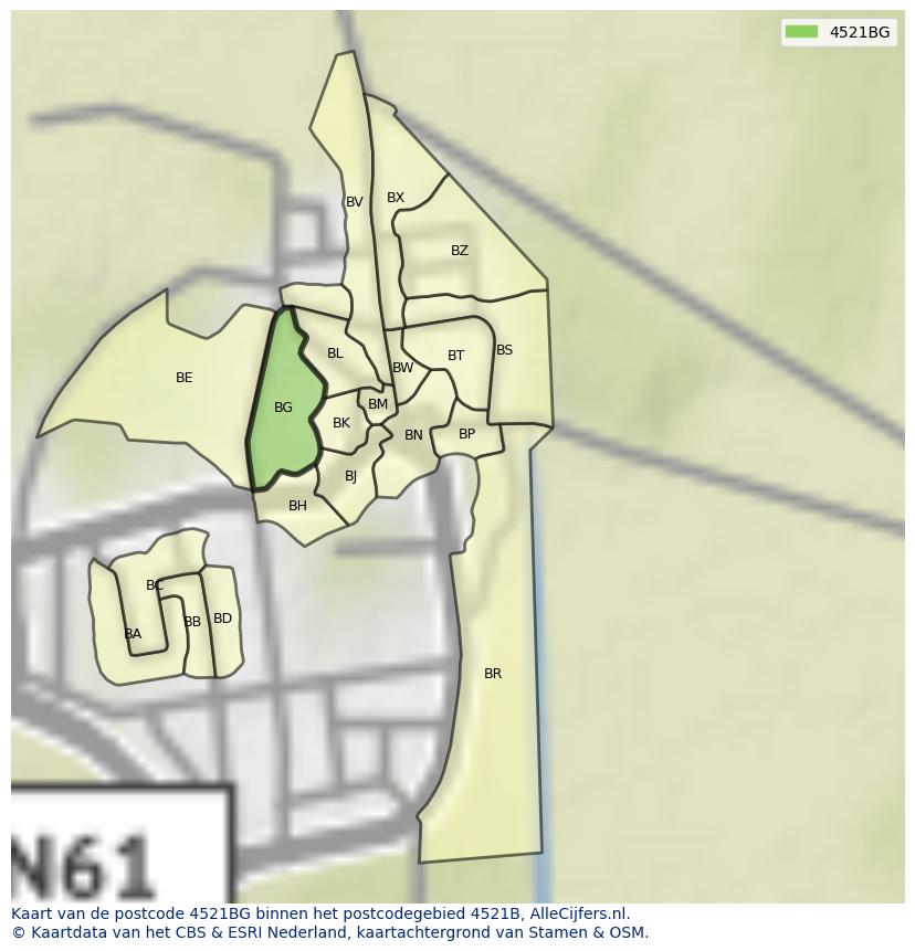 Afbeelding van het postcodegebied 4521 BG op de kaart.
