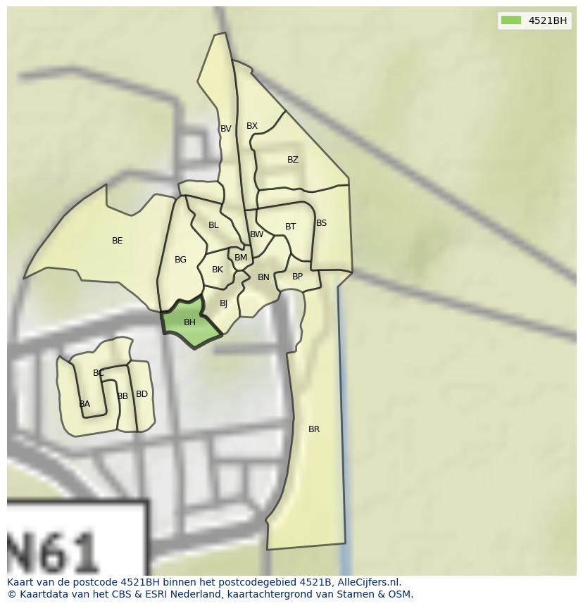 Afbeelding van het postcodegebied 4521 BH op de kaart.