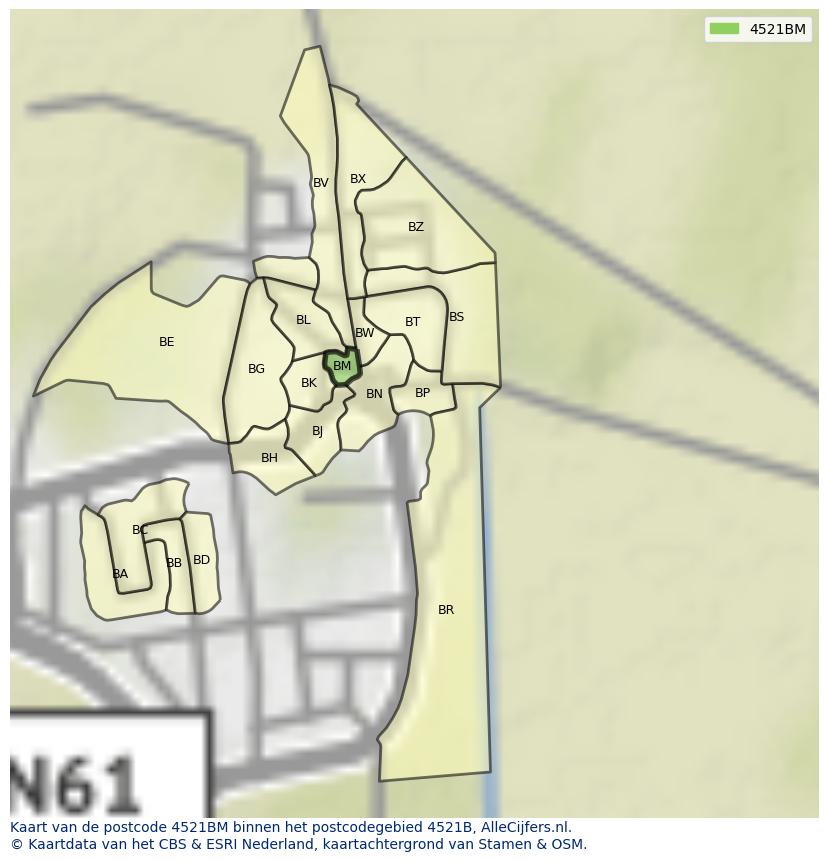 Afbeelding van het postcodegebied 4521 BM op de kaart.