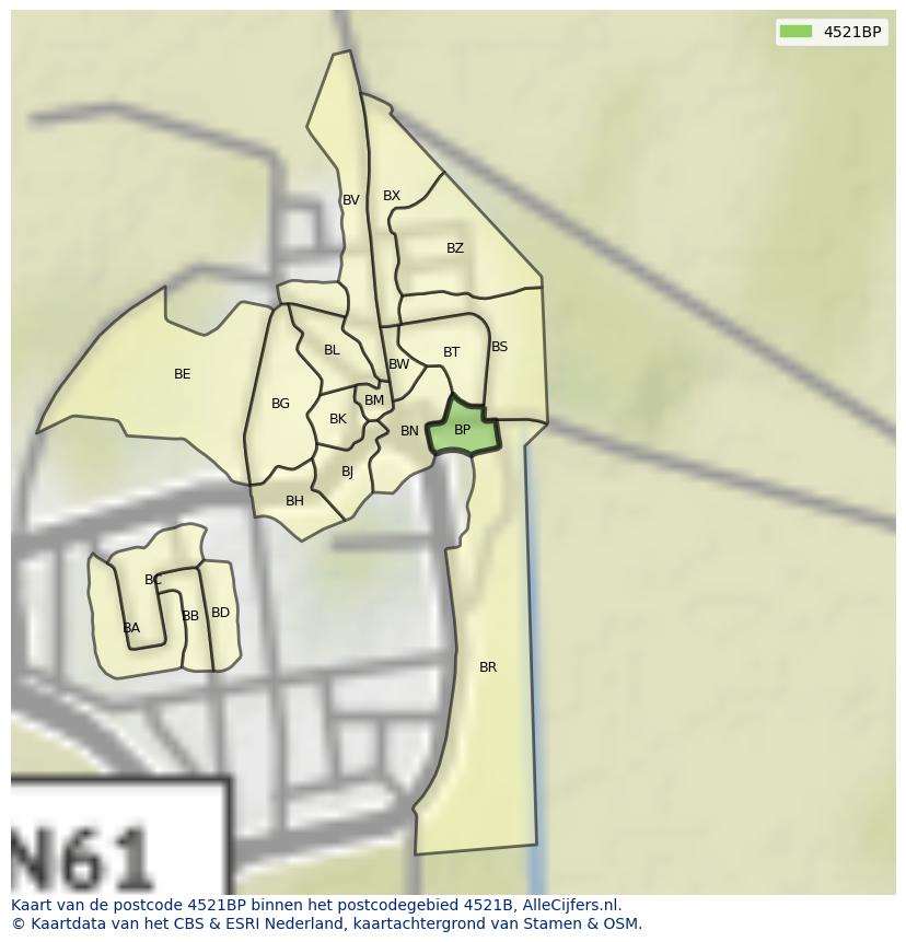 Afbeelding van het postcodegebied 4521 BP op de kaart.