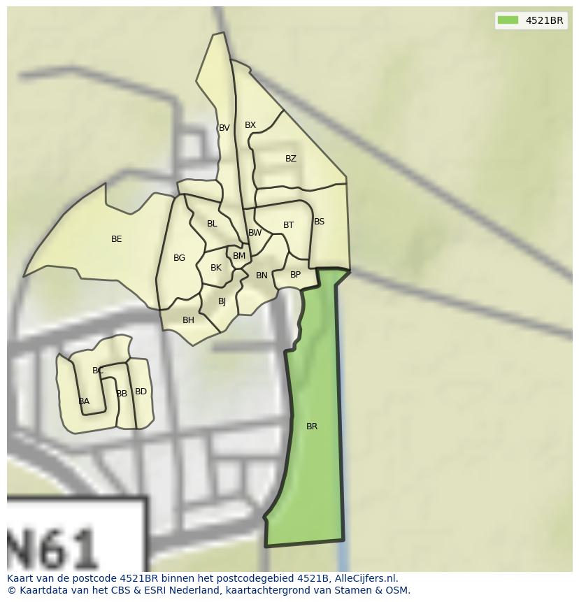 Afbeelding van het postcodegebied 4521 BR op de kaart.