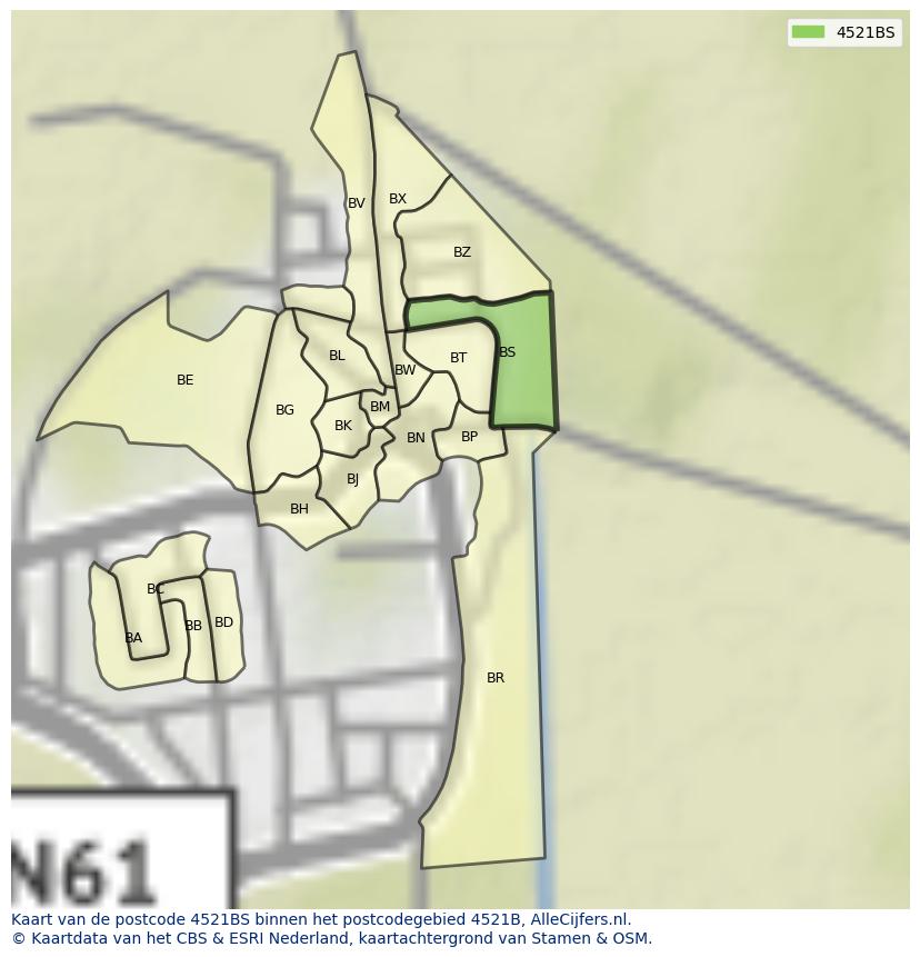 Afbeelding van het postcodegebied 4521 BS op de kaart.