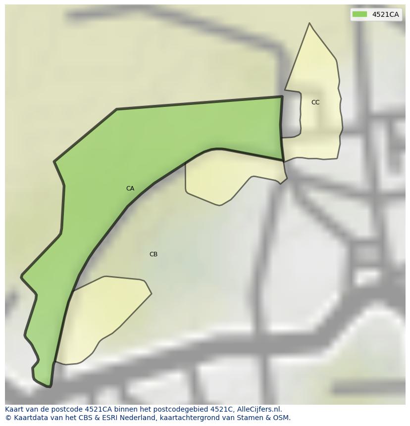 Afbeelding van het postcodegebied 4521 CA op de kaart.