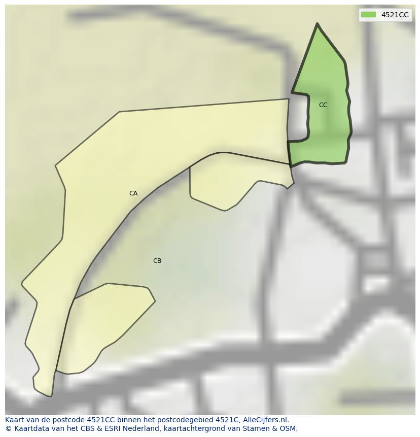 Afbeelding van het postcodegebied 4521 CC op de kaart.