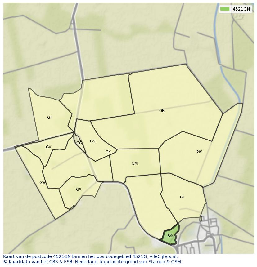Afbeelding van het postcodegebied 4521 GN op de kaart.