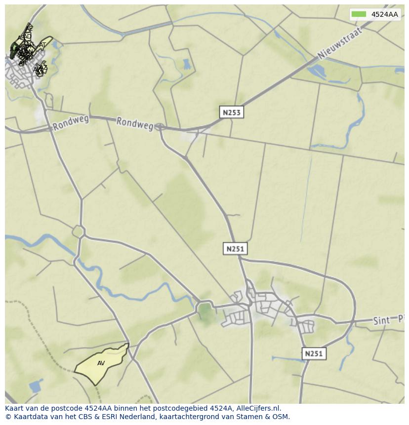 Afbeelding van het postcodegebied 4524 AA op de kaart.