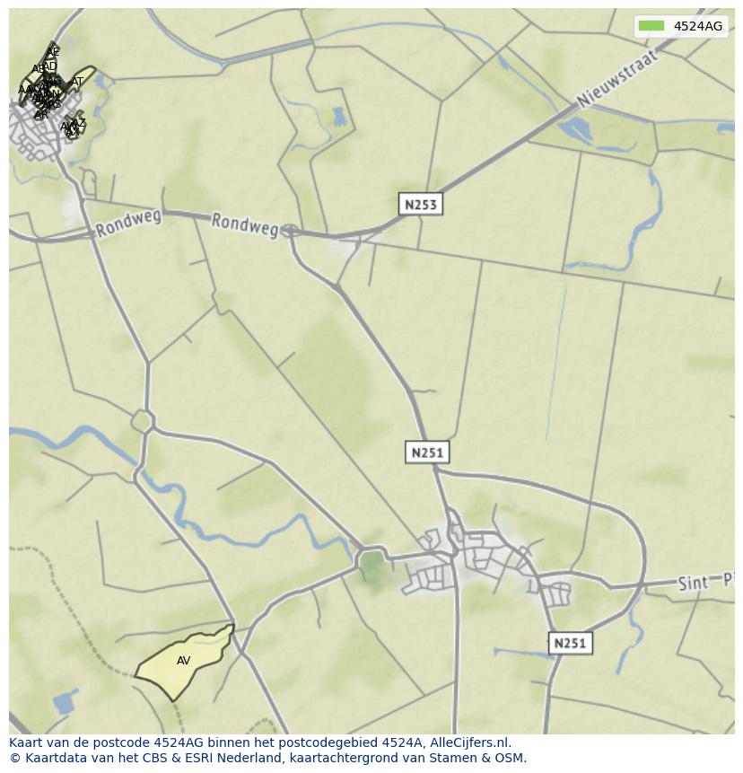Afbeelding van het postcodegebied 4524 AG op de kaart.