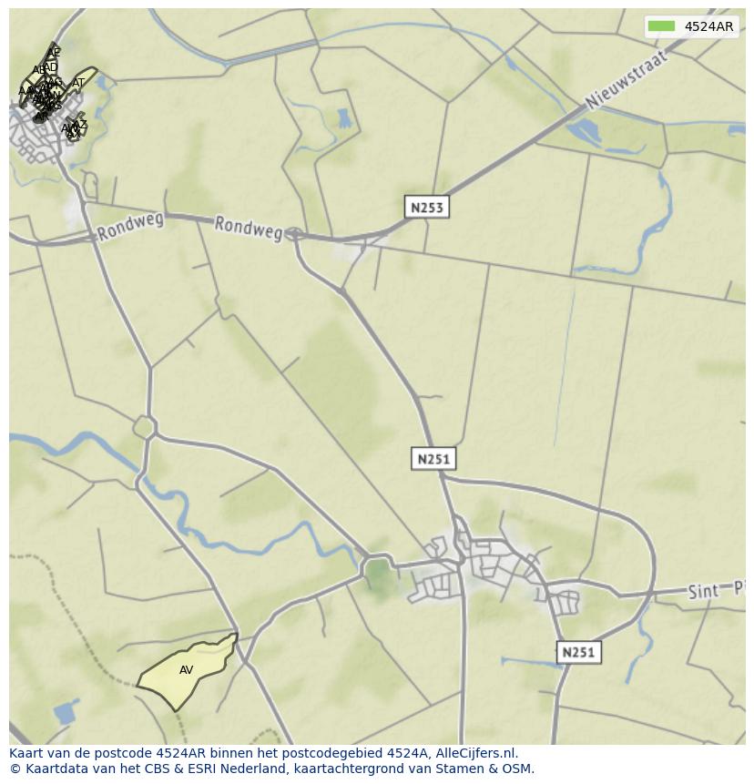 Afbeelding van het postcodegebied 4524 AR op de kaart.