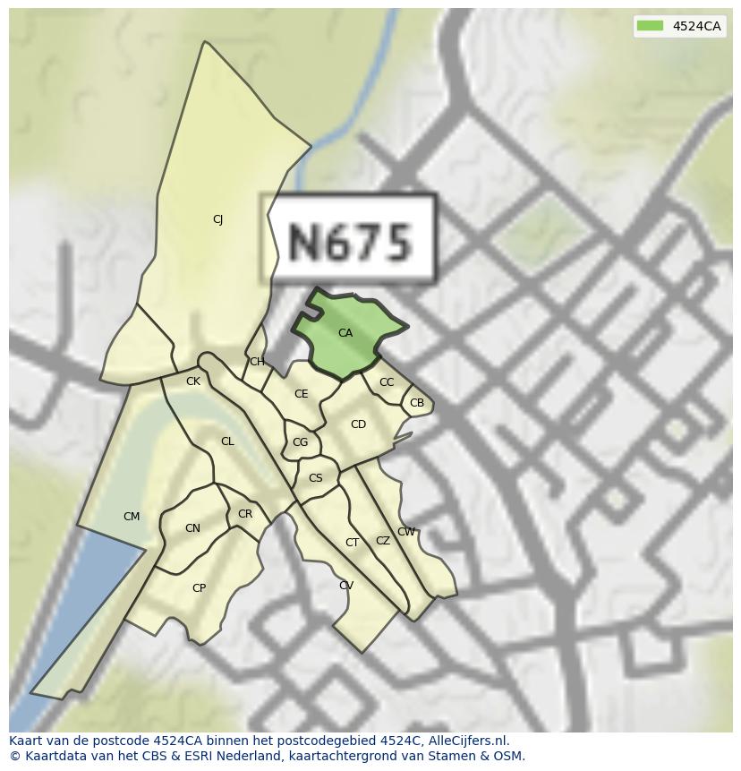 Afbeelding van het postcodegebied 4524 CA op de kaart.