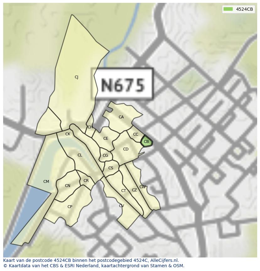 Afbeelding van het postcodegebied 4524 CB op de kaart.