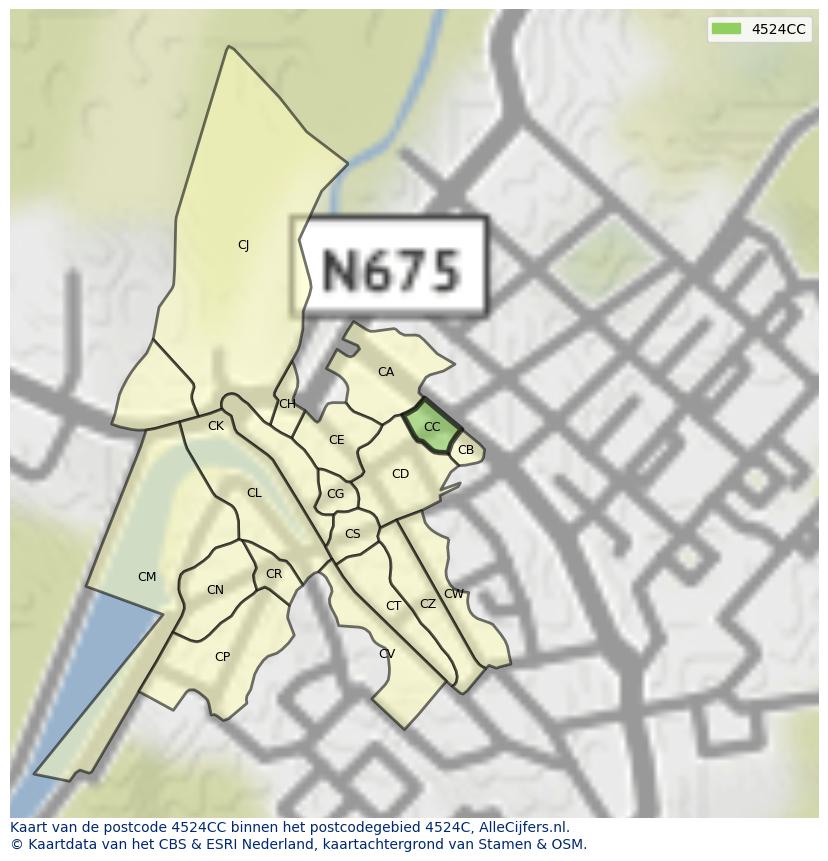 Afbeelding van het postcodegebied 4524 CC op de kaart.