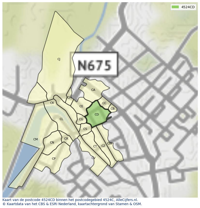 Afbeelding van het postcodegebied 4524 CD op de kaart.
