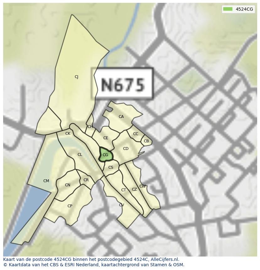 Afbeelding van het postcodegebied 4524 CG op de kaart.