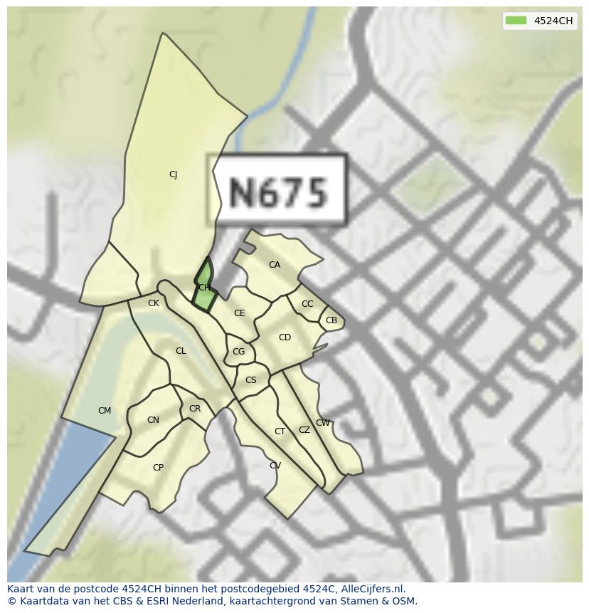 Afbeelding van het postcodegebied 4524 CH op de kaart.
