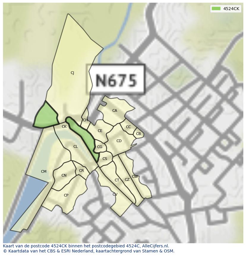 Afbeelding van het postcodegebied 4524 CK op de kaart.