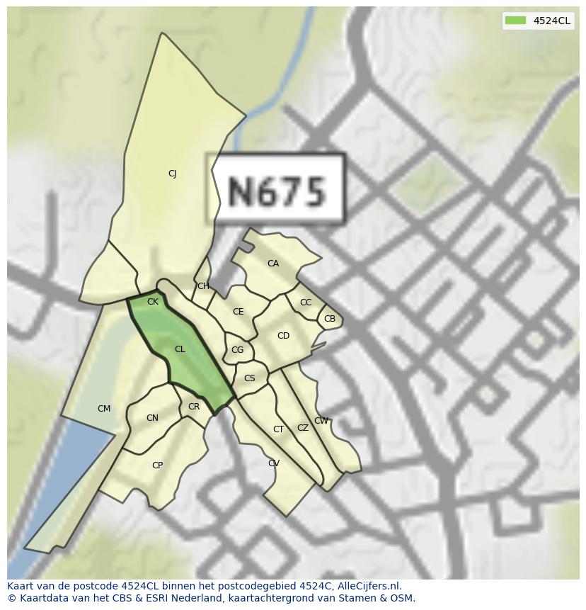 Afbeelding van het postcodegebied 4524 CL op de kaart.