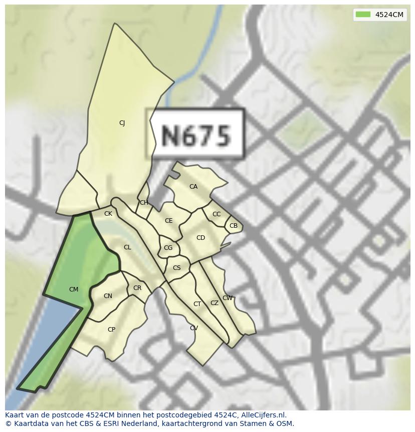 Afbeelding van het postcodegebied 4524 CM op de kaart.