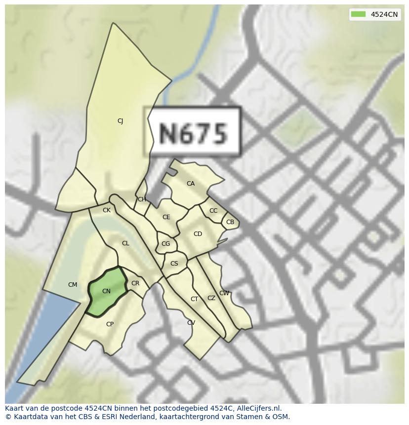 Afbeelding van het postcodegebied 4524 CN op de kaart.