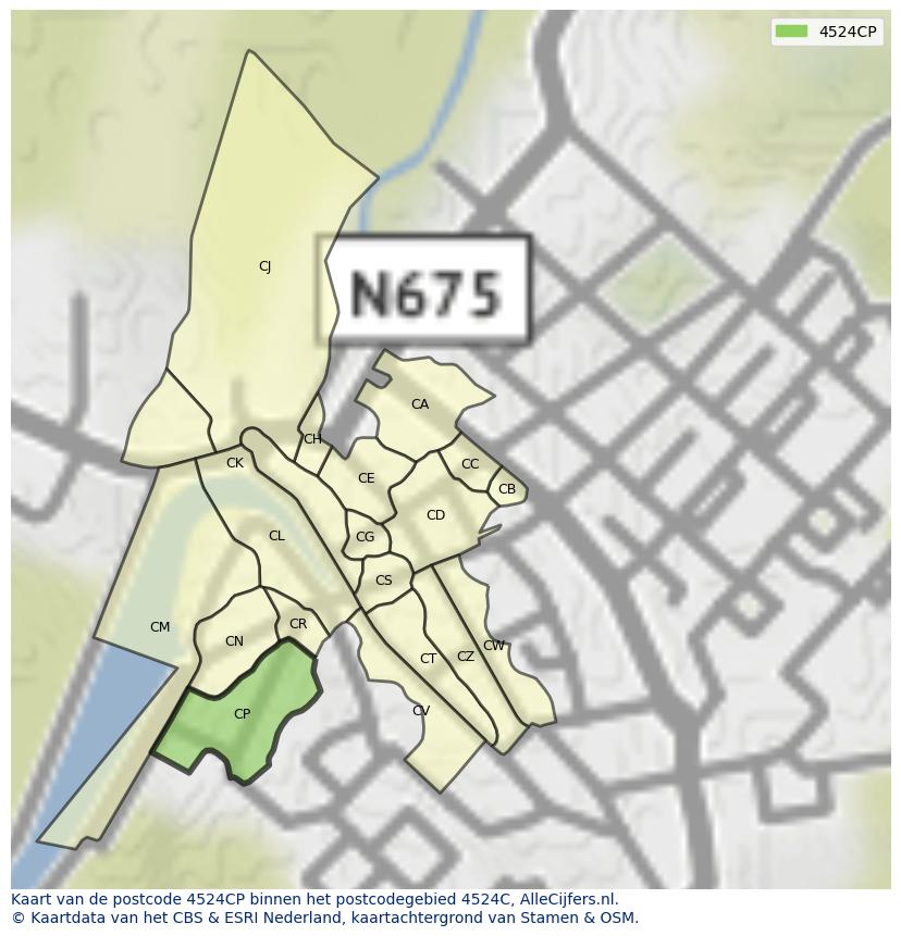Afbeelding van het postcodegebied 4524 CP op de kaart.