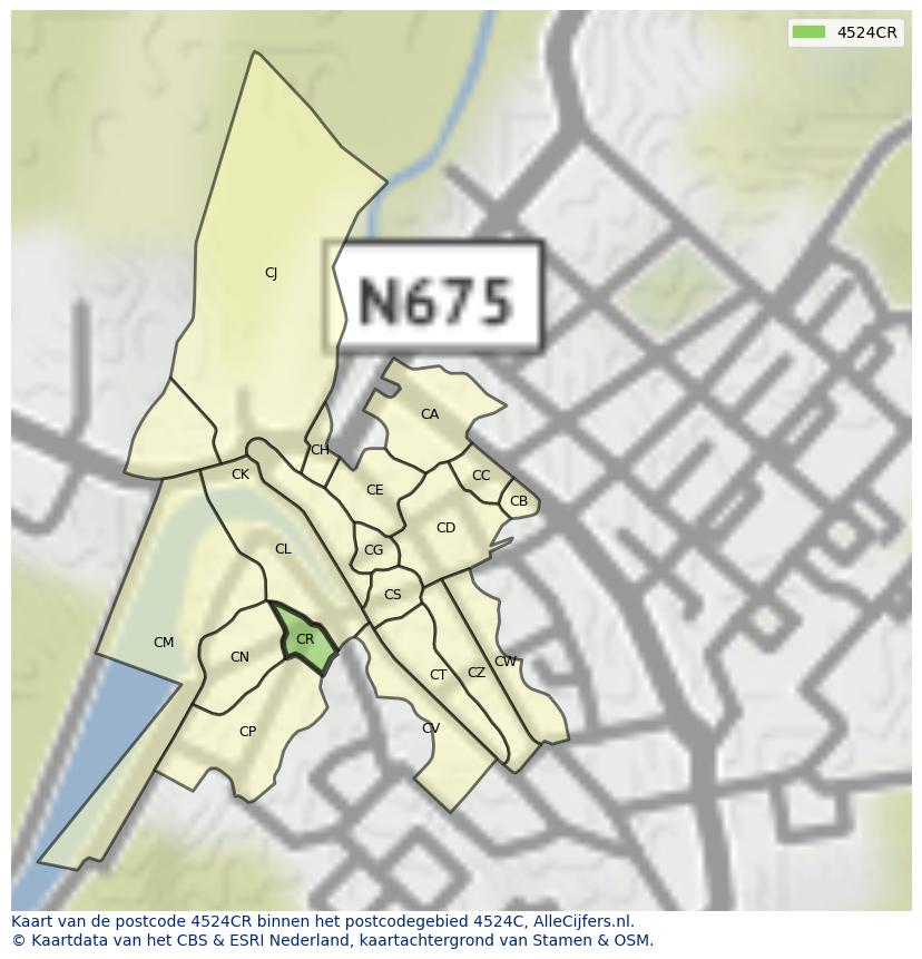Afbeelding van het postcodegebied 4524 CR op de kaart.