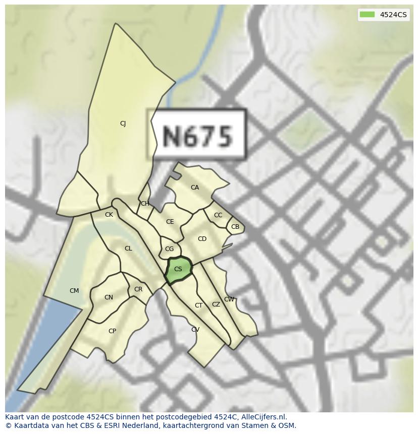 Afbeelding van het postcodegebied 4524 CS op de kaart.
