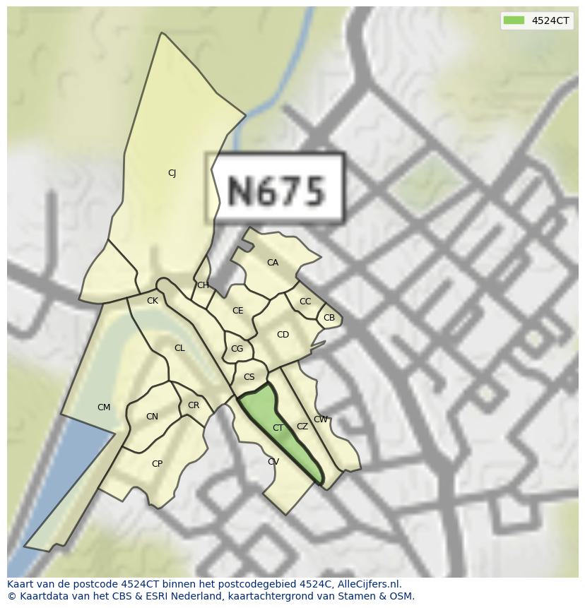 Afbeelding van het postcodegebied 4524 CT op de kaart.